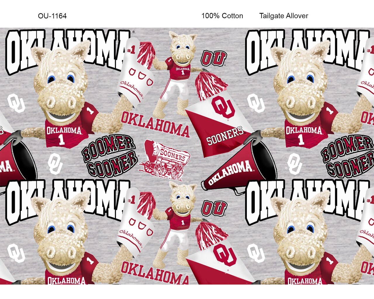 Sykel Enterprises-University of Oklahoma Cotton Fabric-Oklahoma Sooners Mascot Heather Cotton Quilting Fabric